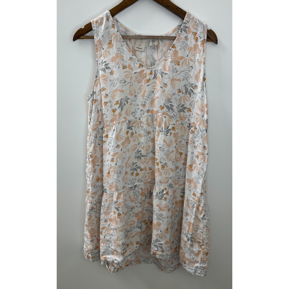 Joie Cream & Peach Floral 100% Linen Tiered Sleeveless V-Neck Mini Dress Medium - Picture 2 of 13